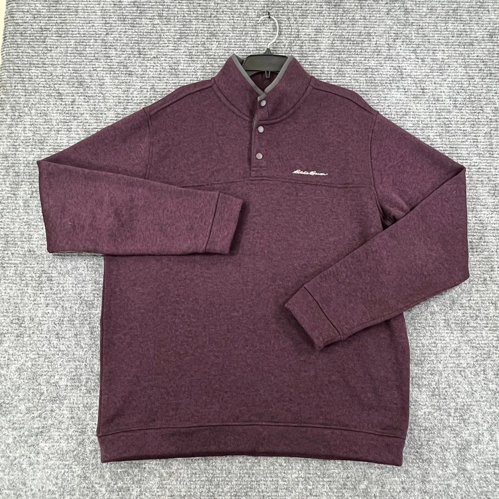 Eddie Bauer Snap Mock Neck Pullover Mens TXL Tall Burgundy Heather Fleece Hiking